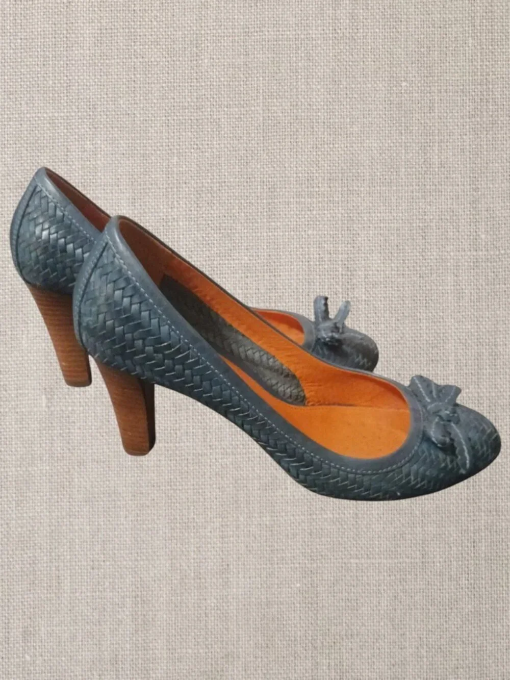 Geox Respira Womens Leather Bow Detail Woven Pattern High Heels Blue size 38.5